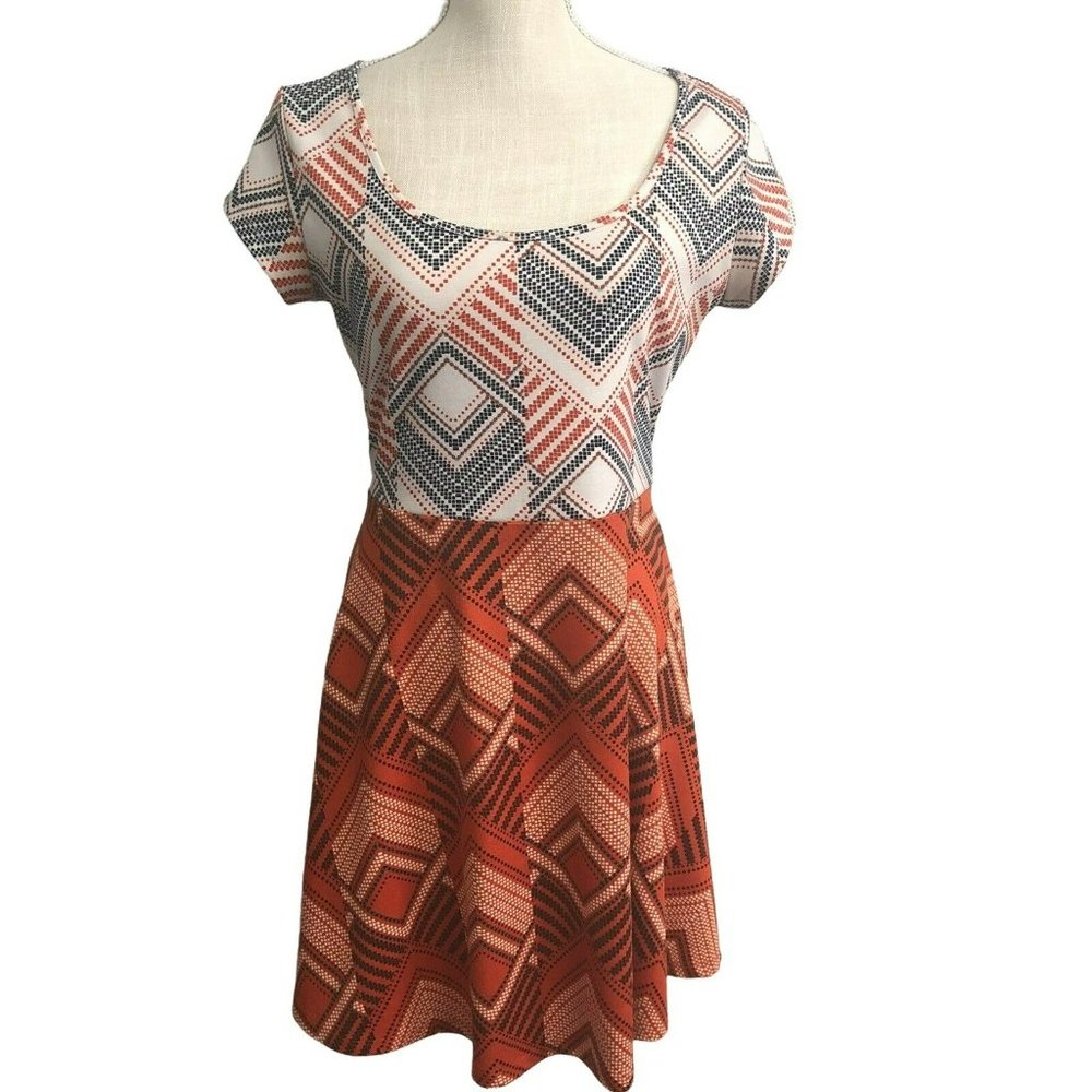 Love, Fire Womens Multicolor Casual Dress Size Large Patchwork Geometric